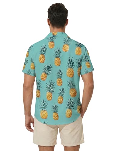 Image of DRESSFO Matchable Couples' Outfit Tropical Leaf Pineapple Print Button-up Shirt Or Strappy Dress