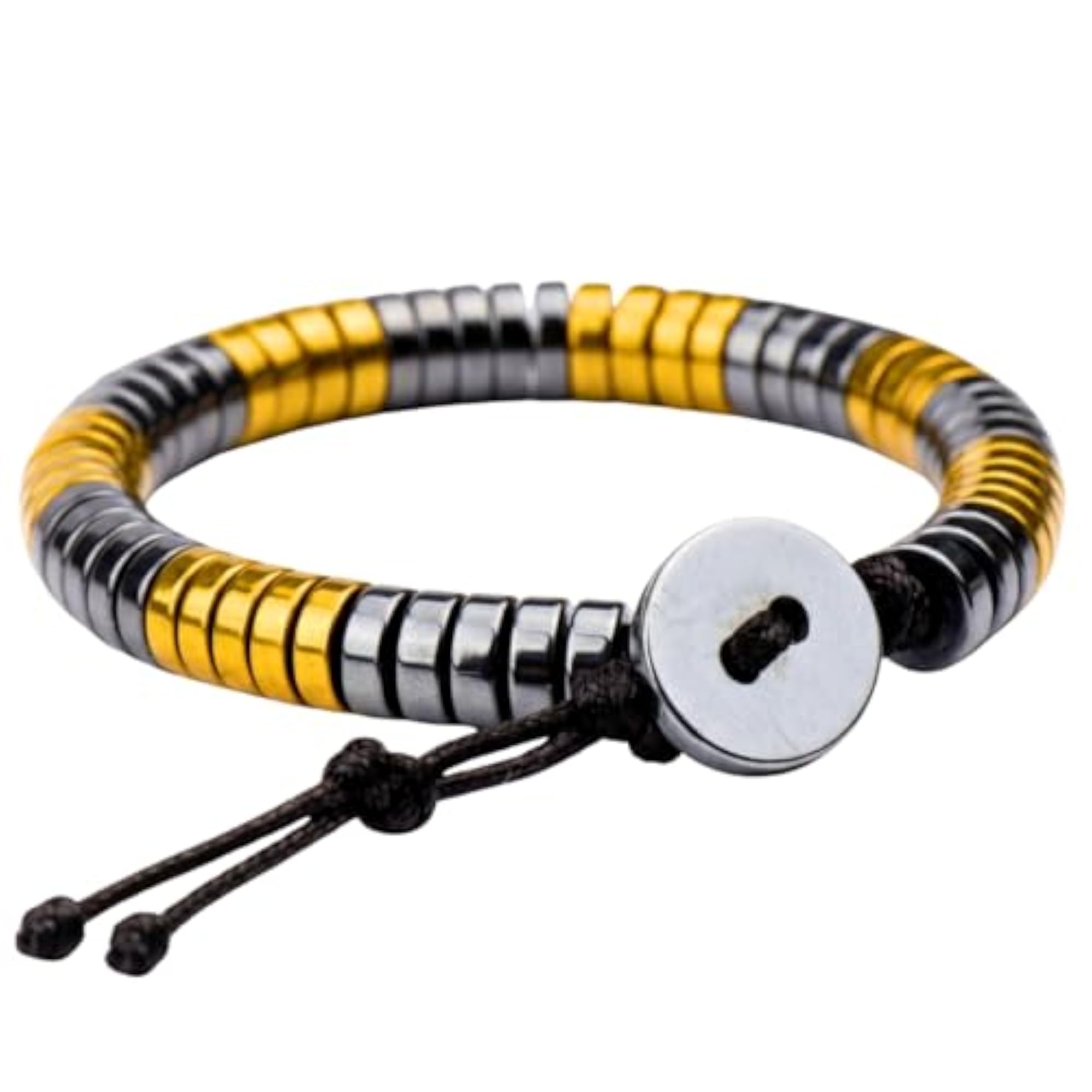 Gold & Silver Tone Steel Bead Bracelet for Men, Stretch Design