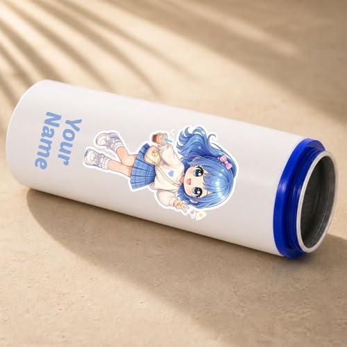 Image of Custom Korean Theme Name Water Bottle 800ml | Aluminium Cute Cartoon Bottle with Carabiner Clip | Gift for Kids, Girls, Birthday Return Gift|Birthday Return Gift