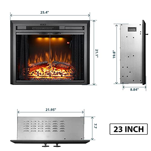 Benrocks 25'' Electric Fireplace Inserts With Glass Door, Recessed Electric Fireplace Heater With Fire Crackling Sound, Adjustable Top Light & Flame Speed, Overheating Protection, 750/1500W Black #TOP1