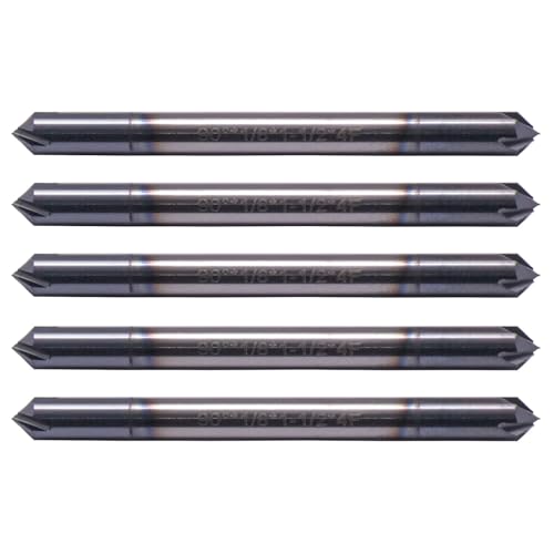 Image of BestParts High Performance 5Pcs Solid Carbide End Mill, Chamfer Mill - Double End - AlTiN Coated, 4 Flute, 90 Chamfer Angle, 1 /8 inch Cutting Diameter, 1 /8 inch Shank Diameter, 1-1 /2 inch Overall Length