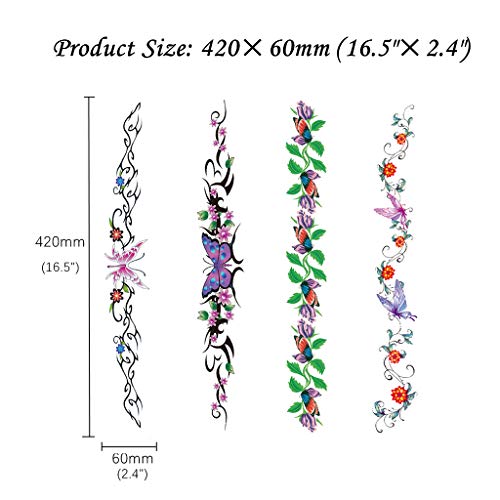 Cargen 10 Sheets Realistic Flower Temporary Tattoos For Women Girls Long Back Sleeves Tattoos For Women On Waist Back Butterfly Belly Stomach Tattoos Body Art For Party Show Festival #TOP1