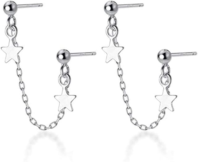 Fashion Star Dangling Stud Earrings S925 Sterling Silver Minimalist Tassel Chain Dangle Drop Ball Earring Studs Piercing Cute Jewelry for Women Girls Sensitive Ears