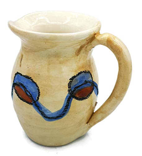 Handpainted Ceramic Beige Jug, Decorative Portuguese Pottery Handmade