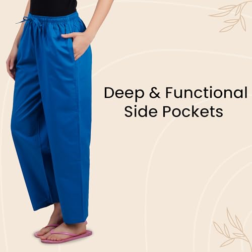 Image of Happy Bunny Parallel Pants for Women 100% Cotton Ankle Length Trousers Regular Fit with Elastic Drawstring Stylish & Pockets Casual Formal Wear for Office & Home