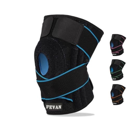 FEVAN Tutore Ginocchio Regolabile - Ginocchiera Ortopedica - Ginocchiere Unisex - Ginocchiera Sportiva per Artrosi Ginocchio con Silicone (Nero/Blu)