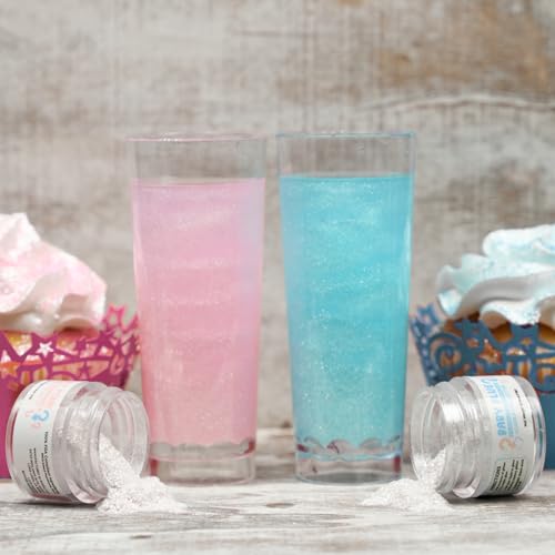 Image of Brew Glitter - Baby Gender Reveal Color Changing Edible Drink Glitter Combo Pack (4g, 2X Jars) for Clear Cocktails, Mocktails and Other Beverages!