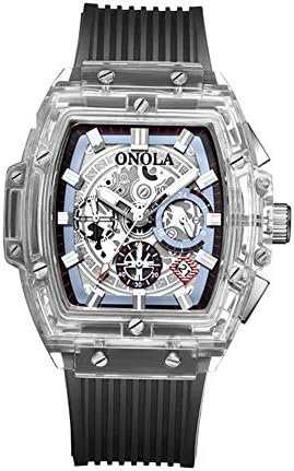 Men's Silicone Multifunction Sport Quartz Watch Transparent Case Luminous Watches (Grey)