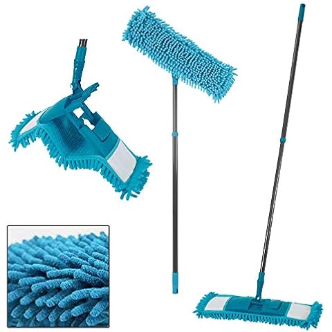DLUX PRO-KLEEN Super Absorbent Chenille Flat Floor Mop with Extendable Handle Hardwood Laminate Tile Cleaner Sweeper Microfibre Duster Cover