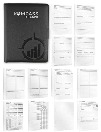 KOMPASS® Ringbuch A5 Nachfüllbar | Journaling-Set inkl. 289 Einlagen | Dankbarkeits-Tagebuch, Tagesplaner für mehr Achtsamkeit & Fokus | Bullet Journal Ringordner A5 Binder, To Do Planer, Notizbuch