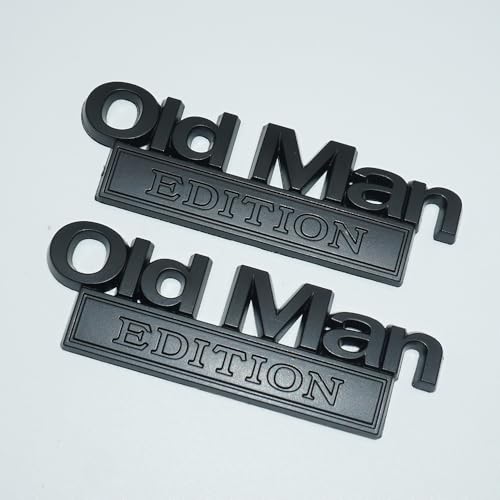 Image of 2pcs Metal Old Man Edition Emblem 3D Badge Fit for Universal Car Truck SUV Side Rear Front Hood Trunk Door Decal Sticker (Black)
