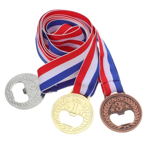 Cabilock 3pcs Bottle Opener, Medal Shaped Beer Opener with Neck Ribbon, Creative Gold Medals Jar...