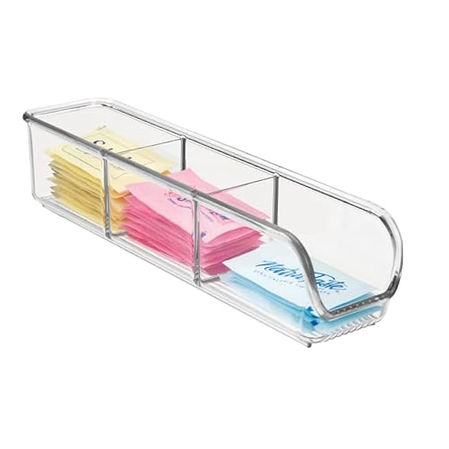 iDesign Plastic Packet and Tea Bag Organizer - Kitchen Storage Containers for Sugar, Salt, Pepper, Sweeteners, Tea Bags, Spices, The Linus Collection - 2.25 x 9 x 2, Clear