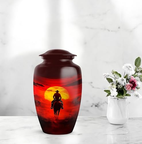 Image of Cowboy Cremation Urn - Large & Small Urns for Human Ashes Adult Male - Funeral Urns for Adult Ashes Women - Urn for Ashes for Women (Combo - 10 inch & 3 inch, 5 Pcs)