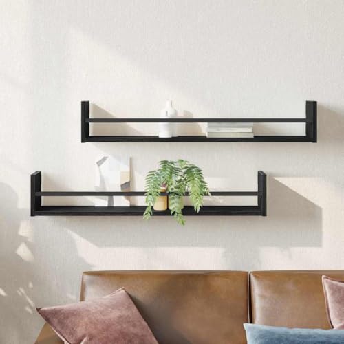 YuuSsea Estantería de pared con estante, juego de 2 unidades, aspecto de roble negro, 80 x 16 x 14 cm, material de madera, flotante para libros decorativos, espacio de almacenamiento