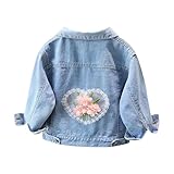 Girls Fashion Jeans Jackets Cute Lace Flower Button Denim Coats Kids Toddler Washed Long Sleeve (Beige, 18-24 Months)