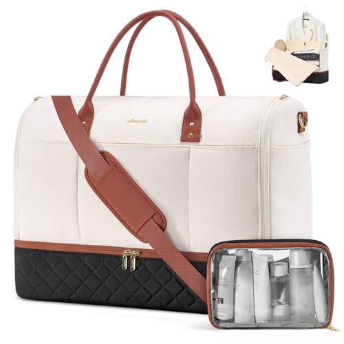 LOVEVOOK Convertible Garment Duffel Bag for Travel, carry on bag With Toiletry Bag, weekender bags for Women Men With Shoe Compartment, 2 in 1 Hanging Suitcase Suit Travel Bags，Black Beige Brown