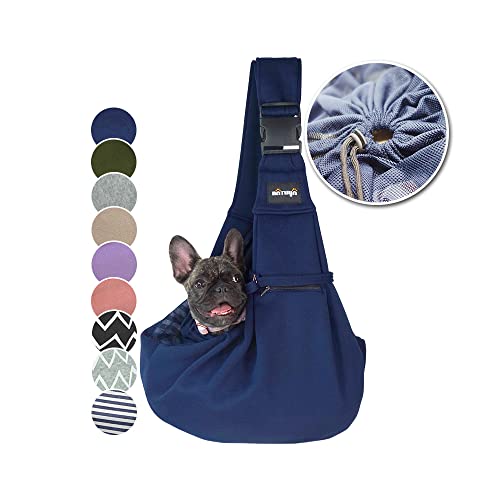 NATUYA Dog Sling Puppy Carrier for Small Dogs Hand Free Doggie Walking Bag Adjustable Shoulder Strap Zip Pocket Safety Belt Protective Mesh Pet Carrier for Travel Outdoor Subway (Blue) option