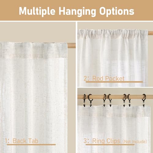 LAMIT 95 Inches Long Cream Linen Curtains for Living Room, Back Tab and Rod Pocket Linen Textured Curtains Light Filtering Boho Drapes for Bedroom/Dining Room, Set of 2, 52 x 95 Inch