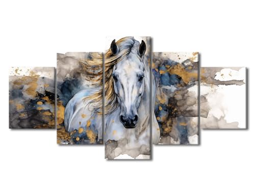 Peinture aquarelle sur toile de cheval pour salon | Tableau abstrait au fond texturé artistique