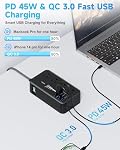 PD45W USB C Chargeur, bande de puissance du protecteur de surpression (2800J), 8 AC Sorties avec 6 USB Ports (3 USB-C), 5ft Corde tressée, 45W Station de recharge pour MacBook, Ordinateurs portables, iPad, iPhone, ETL Inscrit