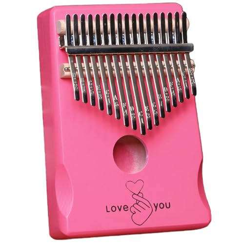 Kalimba 17 Keys Thumb Piano for Beginners – Easy to Learn Solid Wood Mbira Instrument with Tuning Hammer & Gift Bag, Perfect Holiday & Christmas Gift for Adults & Kids Pink Heart