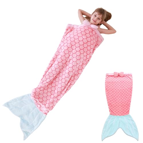 LAT Manta de sirena para niños, manta suave de cola de sirena, manta portátil para...