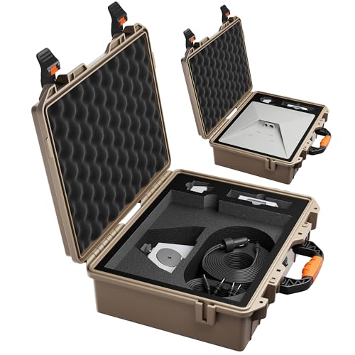 EAZUSE Starlink Mini Case Khaki Hard Waterproof Travel Case for Mini Starlink with Molded Foam for Accessories, Lockable Storage Bag