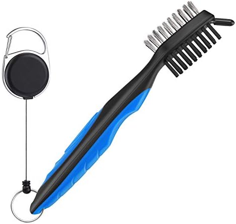 Amzpas Golf Club Brush Cleaner with Retractable Zip-line and Aluminum Carabiner Portable Groove Cleaning Tools