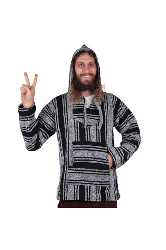 Baja Joy Eco-Friendly Pullover Hoodie Woven Striped Baja Black Grey