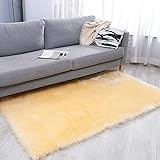 Tapis Moelleux en Fausse Fourrure Polaire, Imitation Laine Douce, Tapis de Sol en Laine, Tapis Moelleux Antidérapants Tapis de Sol Shaggy, pour Chambre Salon,Jaune,120cm×180cm