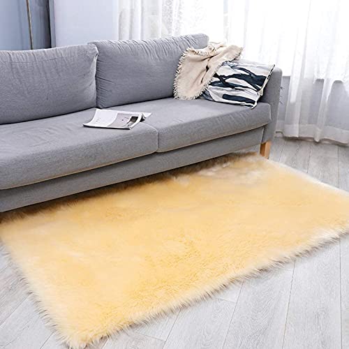 SHENGMIAOHE Kunstbont Fleece Fluffy Area Tapijten, Zachte Imitatie Wol, Wollen Vloerkleed, Antislip Fluffy Area Tapijten Shaggy Vloer Tapijt, Voor Slaapkamer Woonkamer, Geel, 180Cmx270Cm