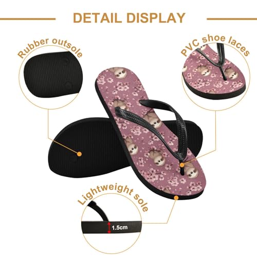 Flip Flop Sandals Floral Sloth Print for Women Men Beach Outdoor XS3