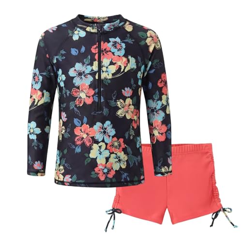 Image of Girls Rash Guard Set for Girls Long Sleeve Swimsuits Hawaiian Two Piece Bathing Suits Swimwear Set