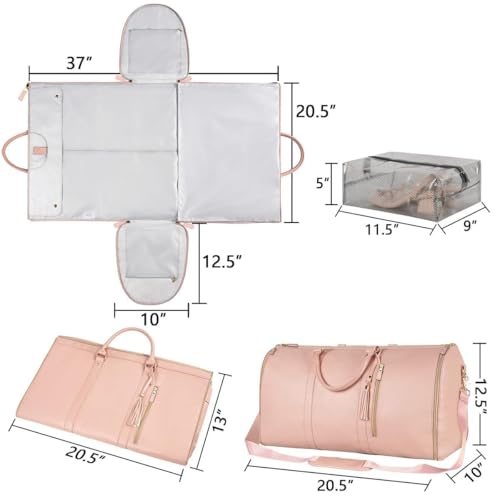 Trendfetchus Foldable Travel Bag, Large Capacity Foldable Garment with Shoe Pouch & Detachable Shoulder Strap, Convertible Clothes Bag for Airplane(Brown)4