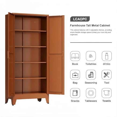 Image of LCAOPC 71 inch Tall Metal Storage Cabinet with 2 Doors and 4 Adjustable Shelves, 5-Tier Kitchen Pantry Storage Cabinet for Kitchen, Living Room, Dining Room and Office, Brown