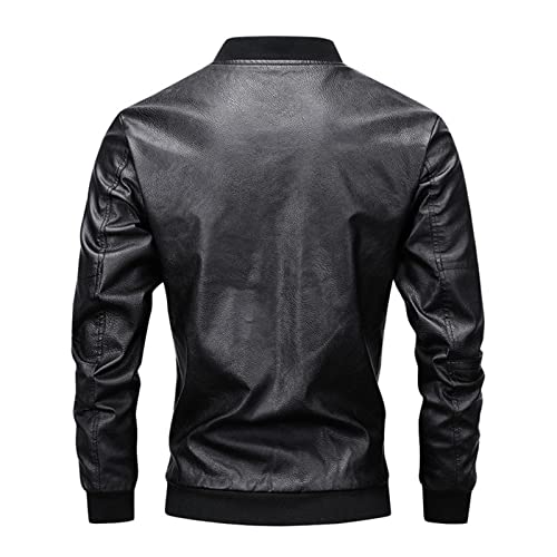 Maiyifu-GJ Men Stand Collar Leather Jacket Lightweight Faux Leather Motorcycle Jackets Casual Slim Zip Up Bomber Biker Coat (Black,X-Large)