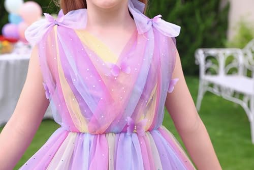 Image of IMEKIS Toddler Kids Girls Butterfly Dress Sparkle Sequins Tulle Wedding Formal Birthday Dresses 2-10T