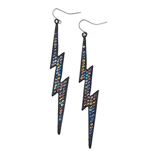 Lux Accessories Rainbow Pave Crystal Lightning Bolt Black Dangle Earrings3