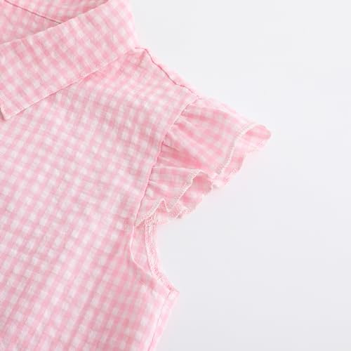 Girls Sleeveless Button Down Shirt Plaid Crop Tank Tops Summer Tie Knot Ruffle Sleeve Shirts Blouses4