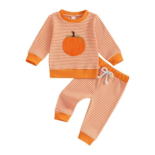 Toddler Striped Pumpkin Sweatpants Sets First Halloween Crew Neck Sweatshirts Joggers Pants Boy 4 Month Clothes