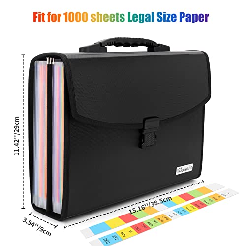 Uquelic- Pasta de arquivo expansível com 26 bolsos - Accordion Savor Document Organizer Folio com fi