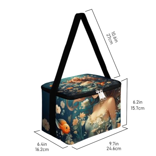 GzLeyigou Lunch Bags for Women Men 9 Cans,Pretty Mermaid Princess Hot & Cold Food Delivery Bag Insulated Grocery Bag Insulated Lunch Box Mermaid Cooler Bag for Office Work Picnic Beach