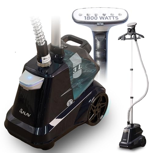 SALAV Heavy Duty Commercial Full-Size Garment Steamer with Foot Pedals and Extra Large 3L (101.5 oz) Water Tank, 1800 watts of Poweful Steam (Navy)