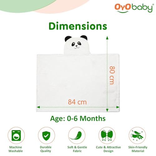 Image of OYO BABY Newborn Baby Combo Pack | Hooded Sleeping Bag Wrapper & Baby Bath Towel | Premium Soft Flannel | Gentle on Baby Skin | Quick Dry & Absorbent | 0-12 Months | Panda & Unicorn White