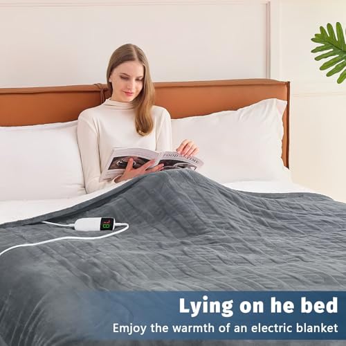 BOMOVA Heated Electric Throw Blanket - 50" x 60" Heating Blanket with 10 Heating Levels & 8 Hours Auto Off, Warm Flannel Blanket with Over-Heat Protection, for Women, ETL & FCC Certified