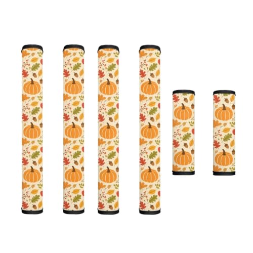 Image of Refrigerator Door Handle Covers Set of 6 Kitchen Electrical Appliances Handle Protector Anti-Slip Fridge Accessories for Halloween Decor, Pumpkin Fall Leaf Pattern Beige