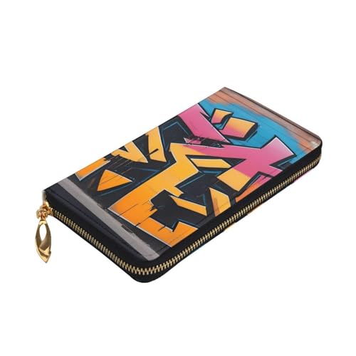 Graffiti Hip Hop Prints Leather Long Clutch Wallet for Fashionable Girls and Women - Durable, Stylish, and Functional, Black, One Size3