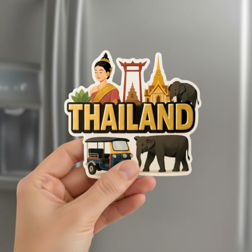 Image of Souvenir Fridge Magnet | 4x3 Inch Collectible Travel Decor | Strong & Durable Refrigerator Magnet with Iconic Landmarks for Travelers (Thailand)