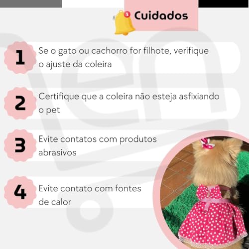 Vestido para Cachorro ou Gato com Estampa de Corações, Rosa, Tamanhos P, M e G (Pequeno)